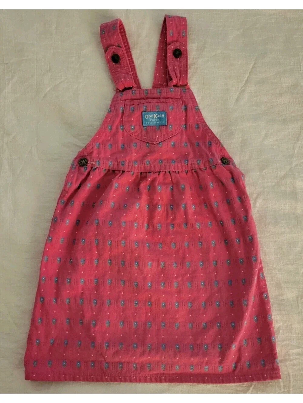 Vintage OshKosh B'Gosh Girls 6X Pink Overall Jumper Dress USA Union Made 100%...